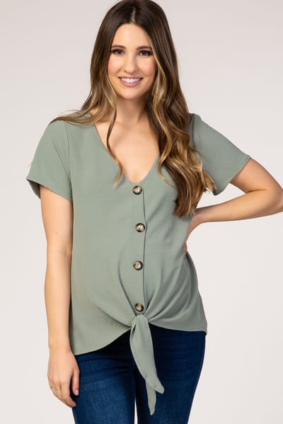 FSL APPAREL Green Button Tie Front Maternity Top