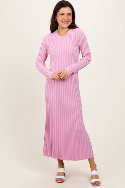 ABLE Pink Thick Ribbed Knit Maxi Sweater Dress