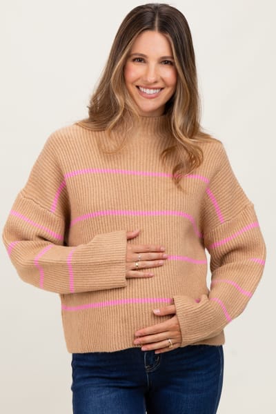 Wishlist Taupe High Neck Ribbed Knit Maternity Sweater