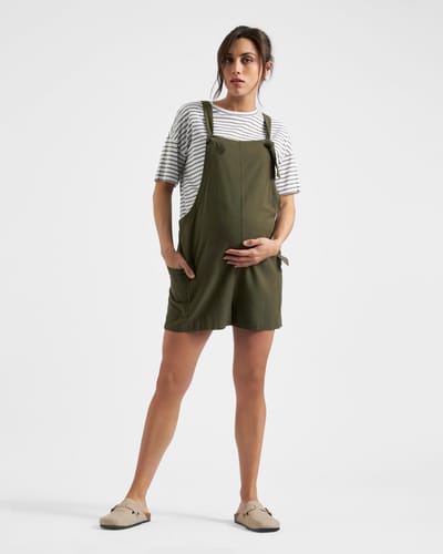 Ingrid+Isabel Ripe Maternity Terry Olive Linen Overalls