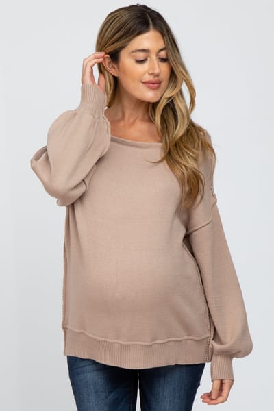 Miracle Mocha Boat Neck Bubble Sleeve Maternity Sweater