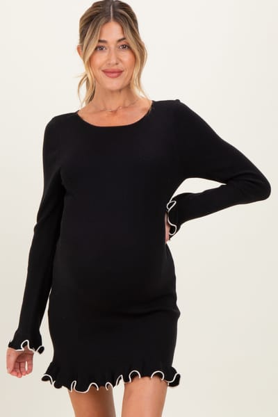 Le Lis Black Long Sleeve Lettuce Trim Maternity Mini Dress