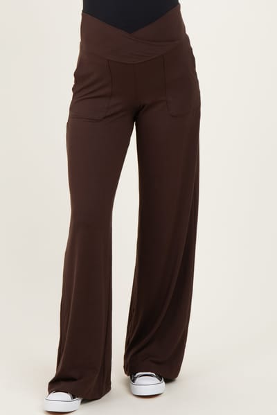 Rae Mode Espresso Crossover Waist Active Wide Leg Maternity Pant