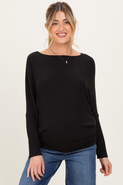 Charlotte Avery Black Ribbed Maternity Dolman Top