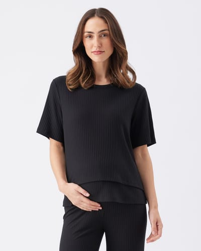 Ripe Maternity Mike Rib Nursing Top  Black