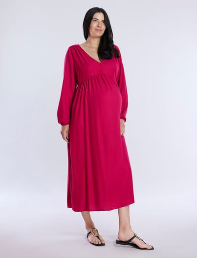 Motherhood Maternity Long Sleeve Button Front Midi Dress