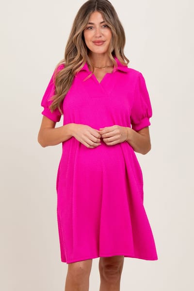 PinkBlush Fuchsia Textured Maternity Polo Dress