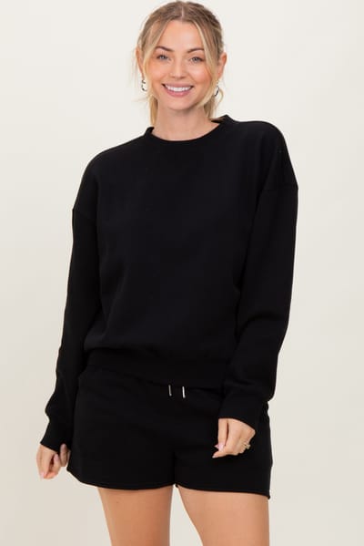 Zenana Outfitters Black Fleece Sweatshirt Shorts Set