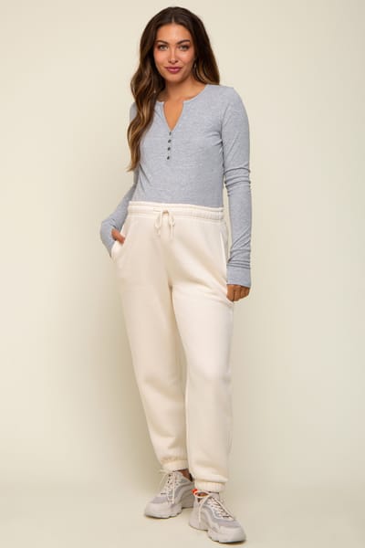 MonoB Ivory Basic Fleece Maternity Sweatpants