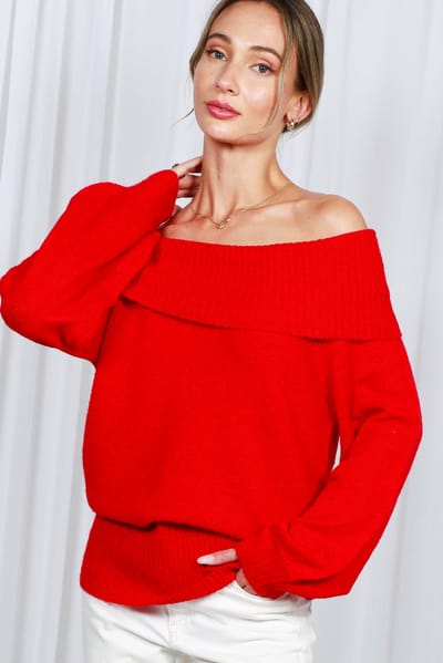 Vine & Love Red Off Shoulder Sweater