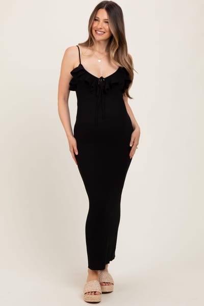 PinkBlush Black Sleeveless Knit Mermaid Maternity Maxi Dress