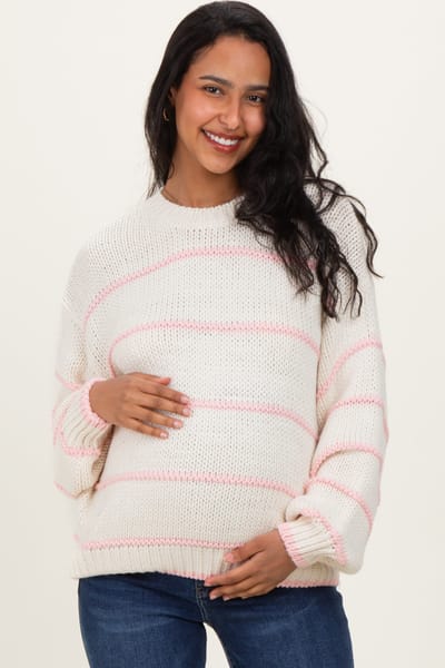 Le Lis Ivory Stripe Detail Oversized Maternity Sweater