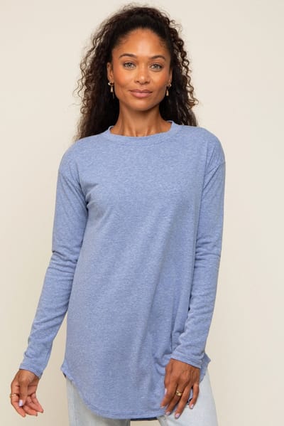 First Love Blue Long Sleeve Curved Hem Top