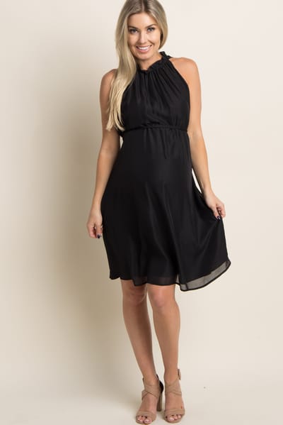 PinkBlush PinkBlush Black Chiffon High Neck Maternity Dress