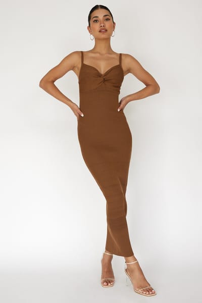 One and Only Collective Inc Chocolate Sleeveless Ribbed Front Twist Maxi Dress