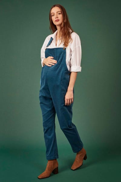 For The Creators Doris Dungarees in Petrol Blue Needlecord