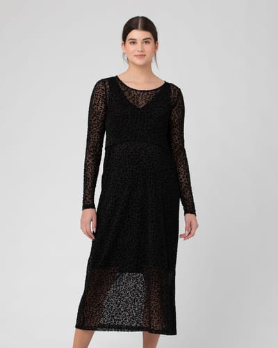 Ripe Maternity Leo Flocked Nursing Dress Black