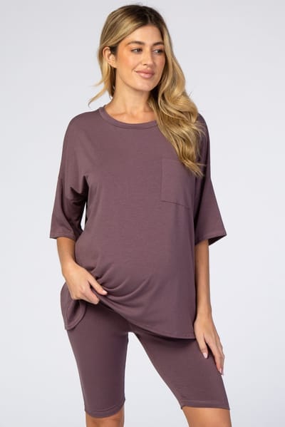 Rhea + Thea Purple Biker Short Maternity Sleep Set