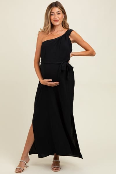 PinkBlush Black Asymmetrical Maternity Maxi Dress