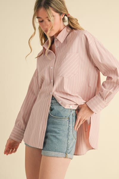 &merci Mauve Striped Button Down Oversized Shirt