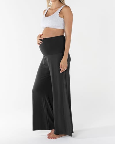 Angel Maternity Debra Wide Leg Maternity Bamboo Pants in Black