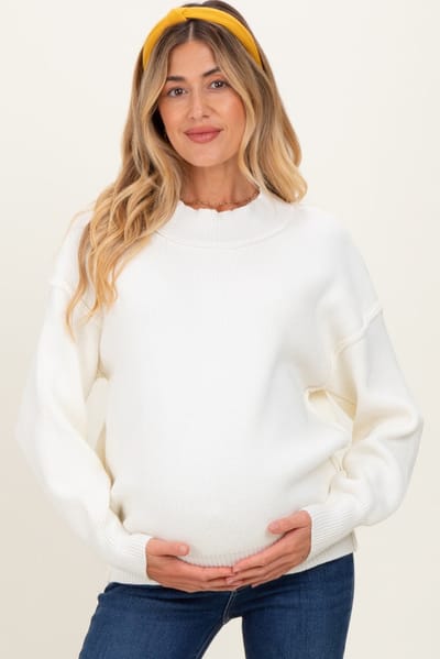 Zenana Outfitters Ivory Wide Neck Drop Shoulder Maternity Sweater