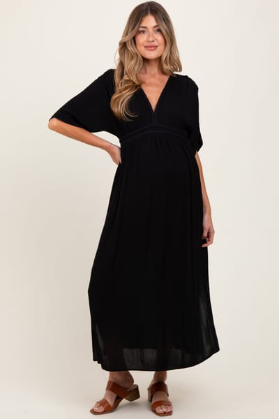 Hyfve Black V-Neck Braid Detail Maternity Maxi Dress