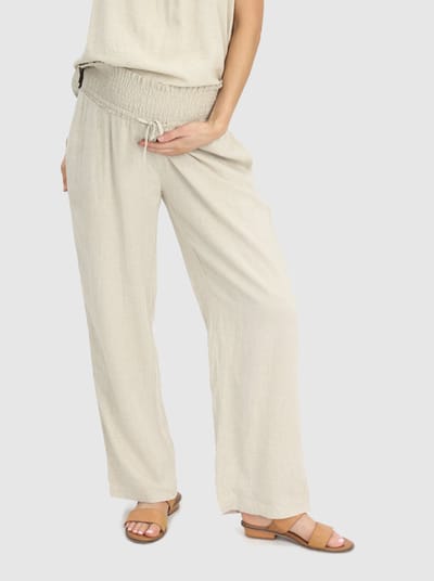 Angel Maternity Wide Leg Linen Maternity Pants in Beige