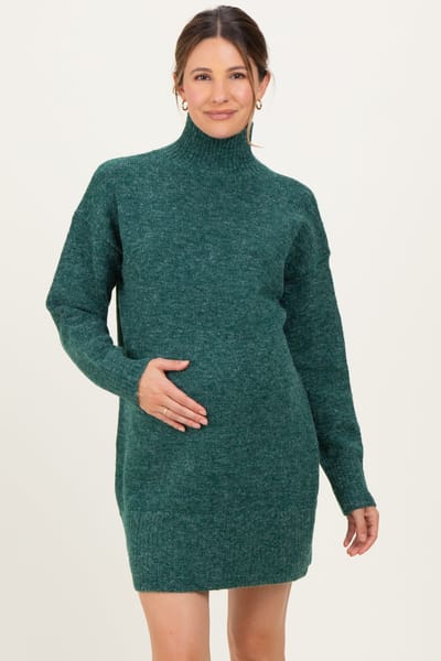 PinkBlush Green High Neck Sweater Maternity Mini Dress