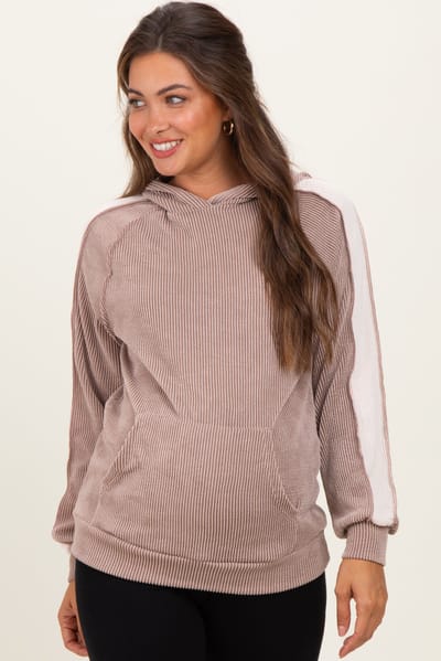 PinkBlush Mocha Textured Rib Colorblock Maternity Hoodie
