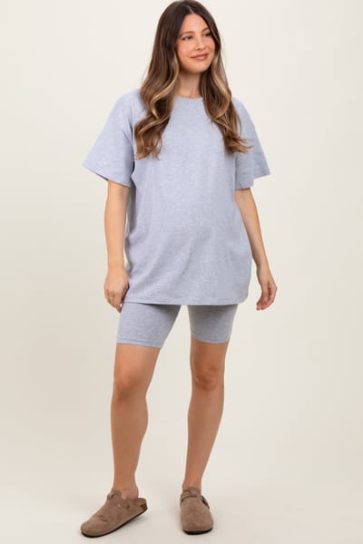 PinkBlush Heather Grey Biker Shorts Maternity Set
