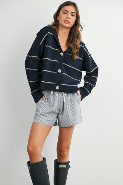 Buttermelon Navy Striped Drawstring Shorts