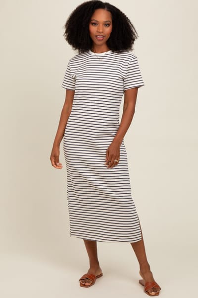 Polagram Navy Striped Short Sleeve T-Shirt Midi Dress