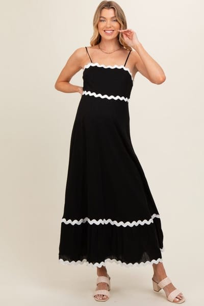 PinkBlush Black Colorblock Trim Maternity Midi Dress