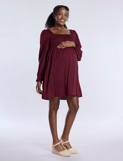 Motherhood Maternity Long Sleeve Smocked Babydoll Dress