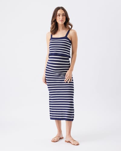 Ripe Maternity Pointelle Knit Nursing Dress  Navy / White