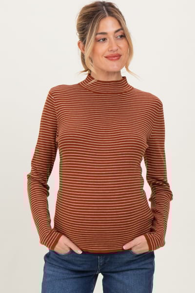 PinkBlush Rust Pinstriped Mock Neck Maternity Knit Top