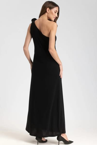 For The Creators Eva One-Shoulder Black Maternity Dress with Removable Flowers