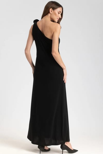 For The Creators Eva One-Shoulder Black Maternity Dress with Removable Flowers