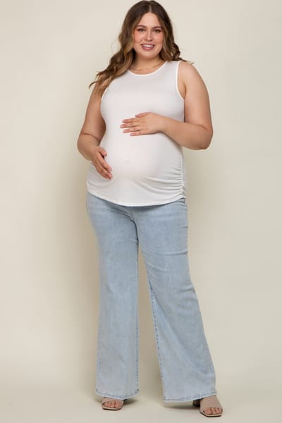 Risen Jeans Light Blue Basic Maternity Plus Wide Leg Jeans