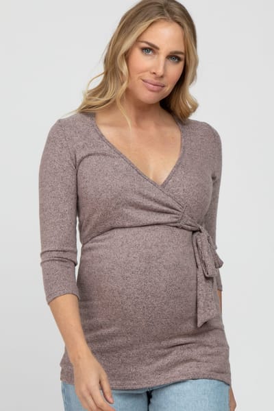 PinkBlush Pink Brushed Knit Maternity Wrap Top