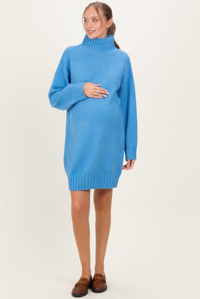 Gilli Blue Mock Neck Long Sleeve Maternity Sweater Dress