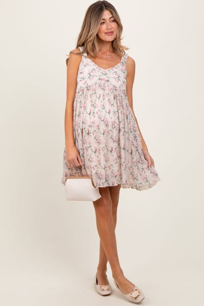 Wishlist Pink Floral Plisse Texture Maternity Mini Dress
