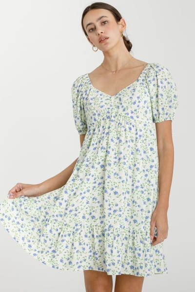 Be Cool Lavender Floral Babydoll Mini Dress