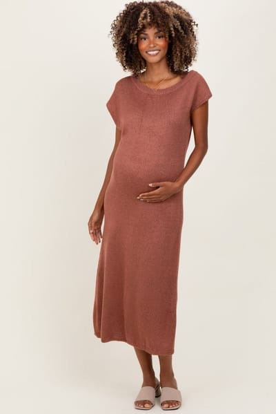 PinkBlush Rust Short Sleeve Maternity Maxi Sweater Dress