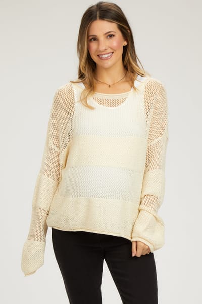 KyeMi Cream Crochet Knit Long Sleeve Maternity Cover-Up