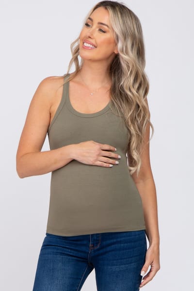 La Miel Olive Ribbed Maternity Tank Top