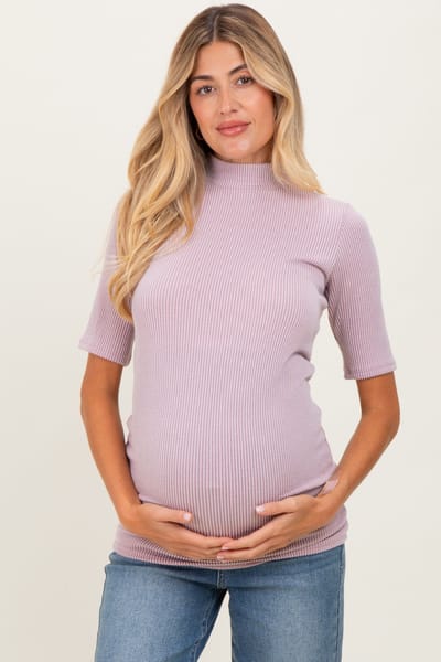 PinkBlush Mauve Soft Brushed Knit Mock Neck Maternity Top