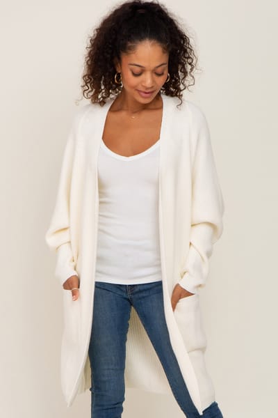 Bluivy Cream Pocketed Knit Cardigan