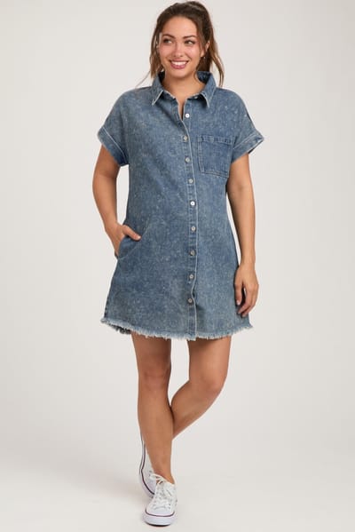 Bluivy Blue Denim Button Up Maternity Dress